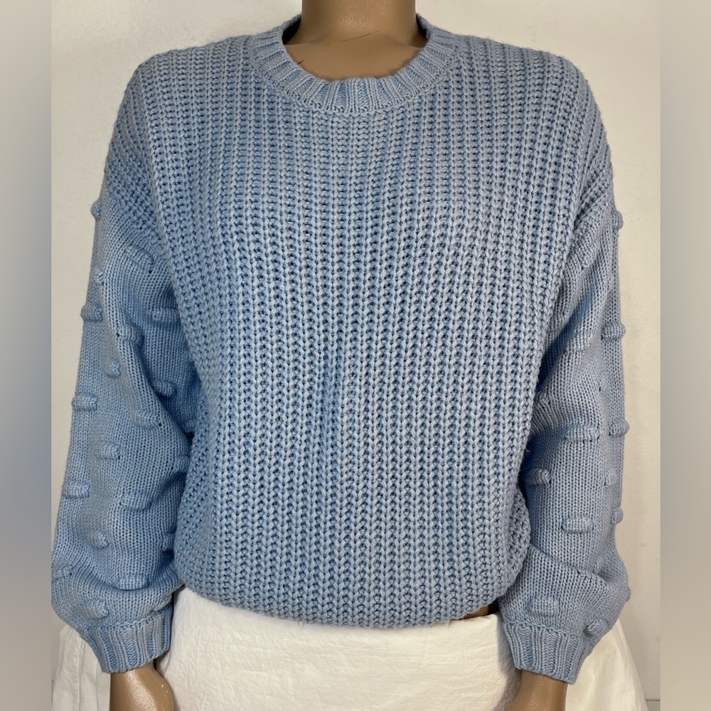 Anthropologie Moon & Madison Womens Cable Knit Crop Sweater Baby Blue Size Small